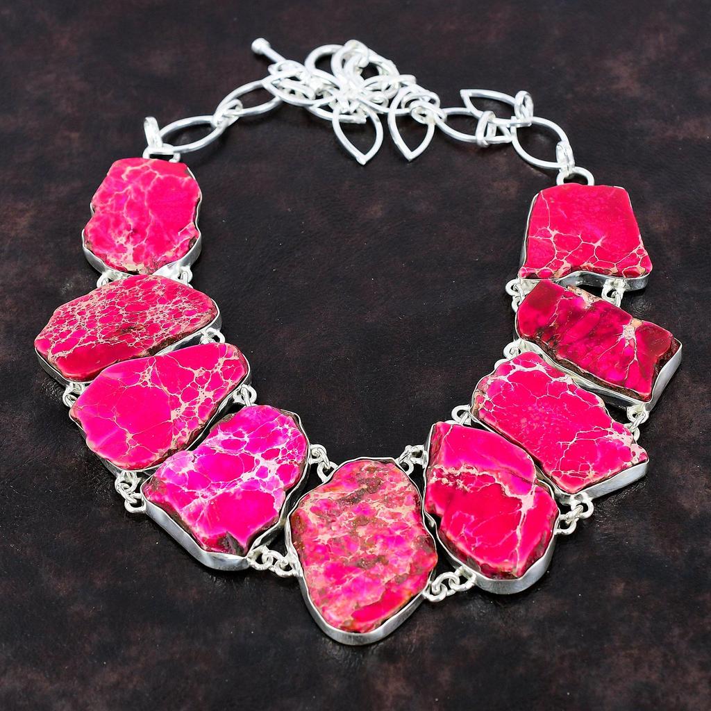 Ожерелье из яшмы с розовым морским осадком, ожерелье ручной работы из натурального драгоценного камня, ожерелье из стерлингового серебра 925 пробы, регулируемое ожерелье-цепочка, подарок для матери