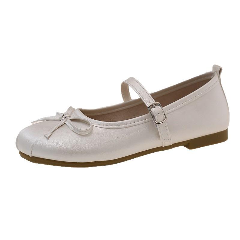 Французские серебристые балетки на плоской подошве женские 2025 новый темперамент бант фея ветер слово ремешок туфли Мэри Джейн