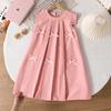Summer Children's Bow-tied Short-sleeved Pleated Princess Dress