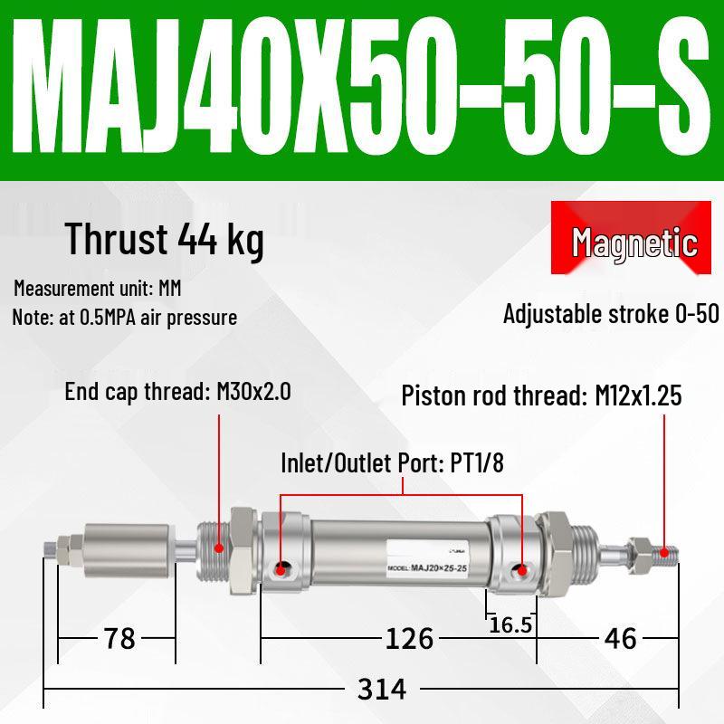 Adjustable Stroke Mini Stainless Steel Pneumatic Cylinder (maj16/20/25/32/40X100-25-50sca)