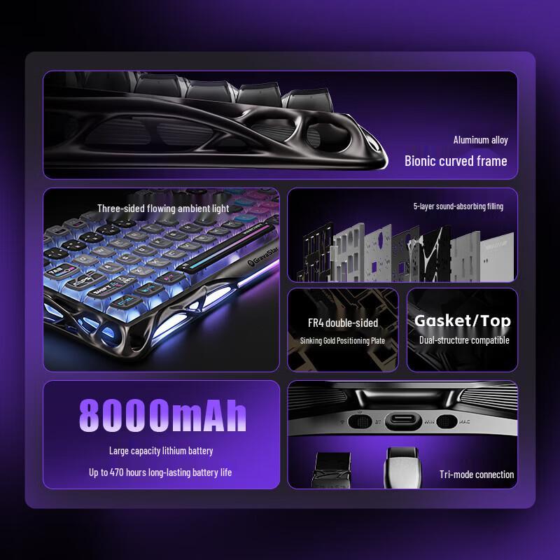GravaStar K1 PRO 75-клавишная трехрежимная кастомная механическая клавиатура и набор из игровой мыши M1