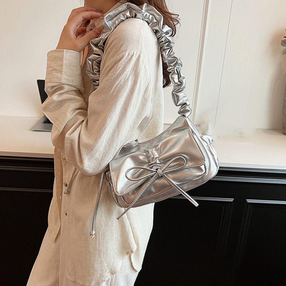 Сборчатая сумка на плечо с бантом, сумка кроссбоди из искусственной кожи, элегантная сумка подмышку с бантом, женская