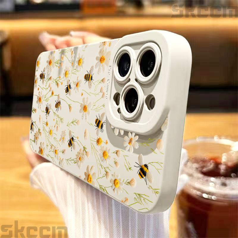 Милый чехол для телефона с цветочным узором и пчелкой для iPhone 16E 16 15 14 13 12 11 Pro Max Mini X XS XR 7 8 Plus Противоударный мягкий чехол