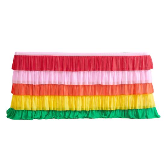 Table Skirt for Rectangle And Round Table Multi-layer Ruffle Reusable Gradient Rainbow Color Beach Parties Ceremony Birthday Party Decoration