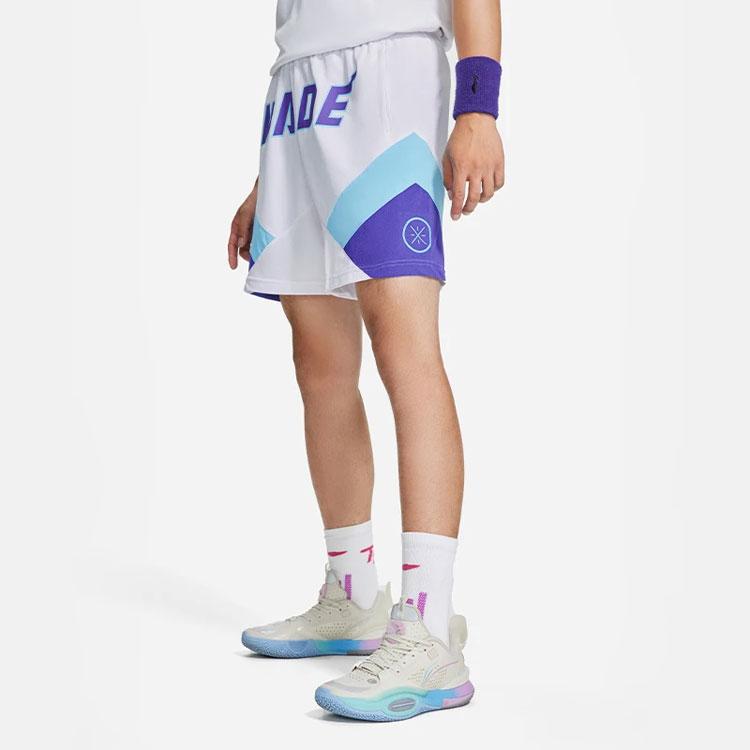 Li-Ning Баскетбольные шорты Wade Series с цветным принтом и буквами, мужские шорты белого цвета AAPS109-12