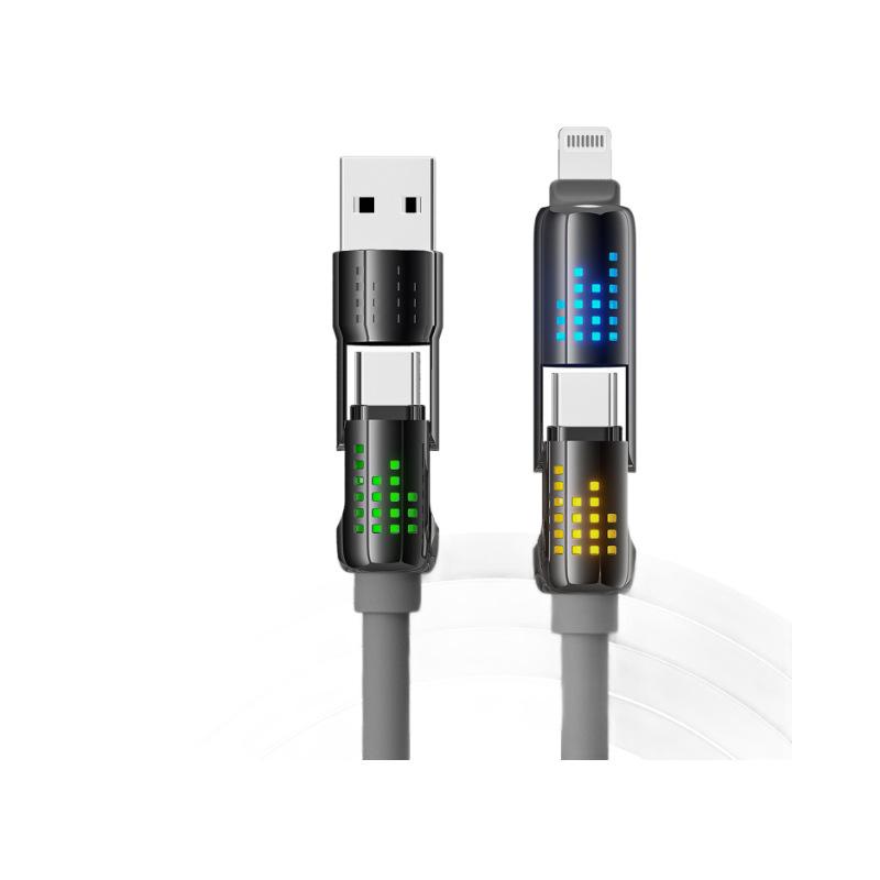 Кабель для быстрой зарядки 240 Вт 2-в-2 с семицветной светодиодной индикацией для Apple и Android