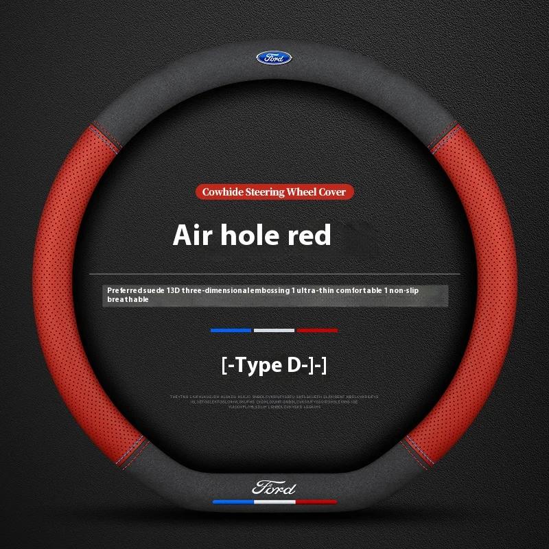 For Ford Suede Steering Wheel Cover 3D Logo Anti Slip Mondeo Focus Raptor Puma h120 Edge Explorer F150 Ranger Fusion Kuga Grip Trim