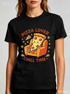 Pizza Lover Chill Time TShirt for Unisex Women Funny Cartoon Casual Cotton Streetwear Tee Tops