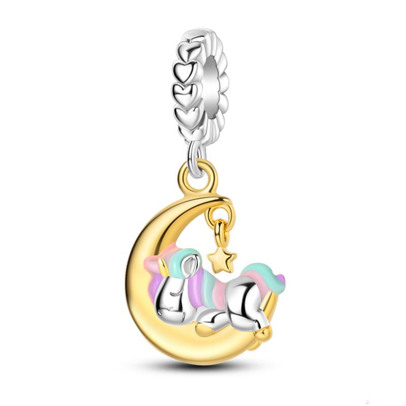 Sweet Romance 925 Silver Cloud Rainbow Unicorn Shining Dreamy Charms Beads Fit 3mm Bracelets DIY Fine Jewelry Making