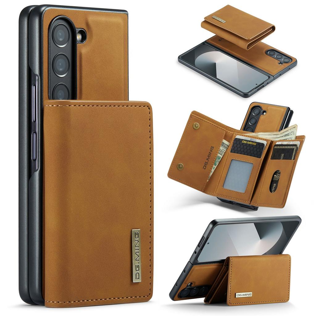 DG.MING M1 Series for Samsung Galaxy Z Fold6 5G Phone Case PU + TPU + PC Back Cover with Magnetic Tri-Fold Wallet Kickstand
