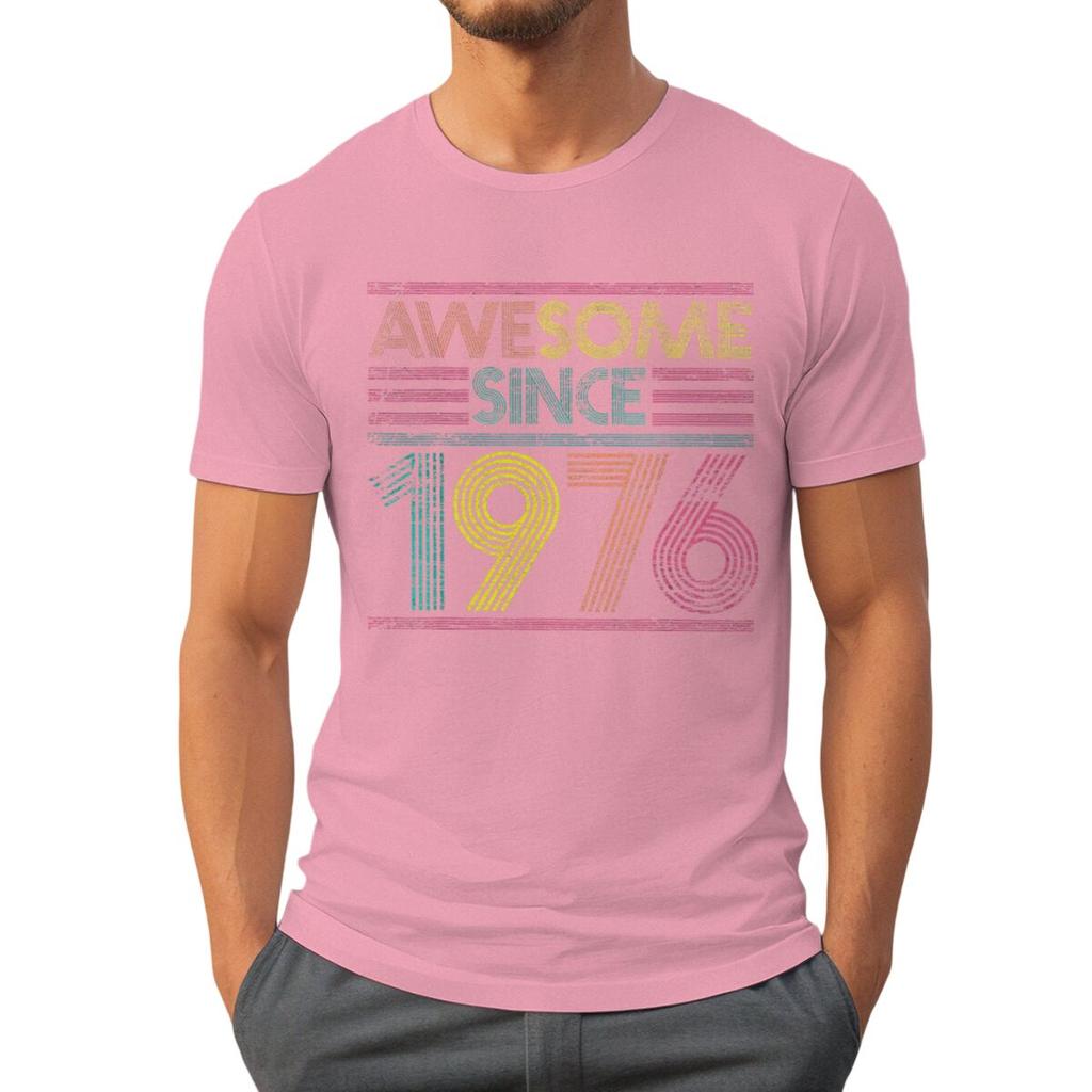 Born in 1976 50 Years of Being Awesome 50th Birthday Gift T-shirts Vintage Men's Casual Tee Loose Streetwear T-shirt Top Women's Clothing