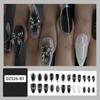 24pcs Manicure Long Almond False Nails Black Flowers Fake Nials Silver Butterfly Star Detachable Press on Nails DIY