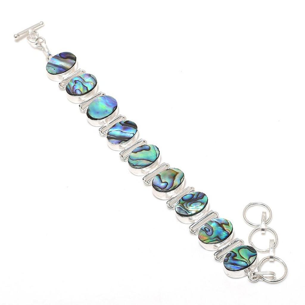 Abalone Shell Oval Shape Gemstone Bracelet Adjustable Link Handmade Jewelry 8"