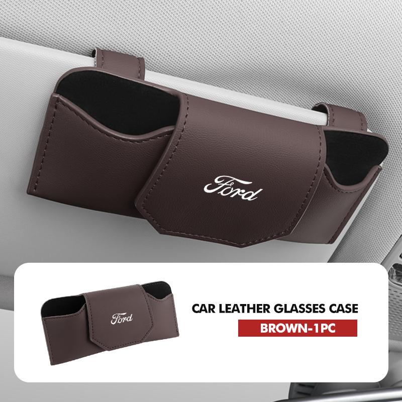 AADB1 Car Glasses Box Leather Eyeglass Case Sun Visor Lenses Holder Accessories For Ford Escape Ecosport Fusion Explorer Expedition