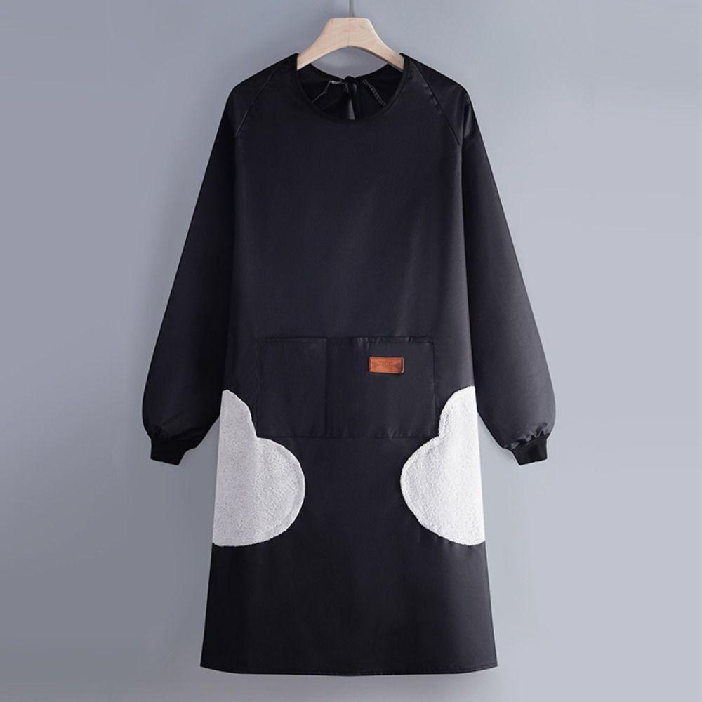 Functional Solid Color Kitchen Cooking Apron Long Sleeve Multiple Pockets Household Apron Waterproof Baking Overalls Restaurant
