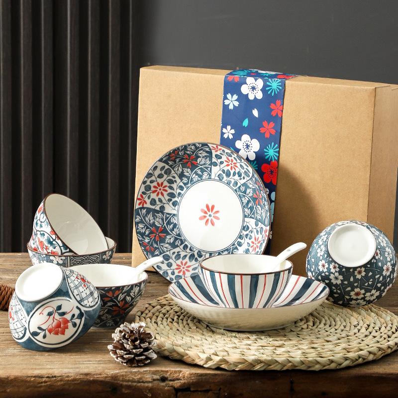Japanese-Style Ceramic Bowl And Plate Set, Kraft Paper Box, Gift Box, Return Gift, Opening Promotion Gifts, Light Luxury And Retro.
