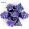 7 Pcs Green Purple Metal Dice Solid Metal Polyhedral Dice Set Suitable for Role-Playing RPG Board Game Card Game