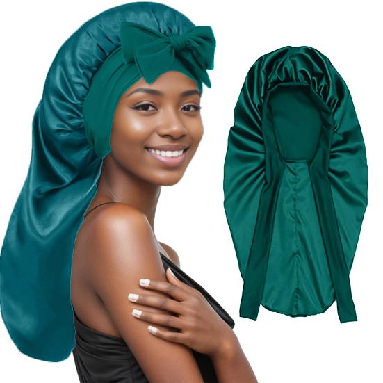 Yousheng Long Satin Bonnet with Tie Band Double Layer Women Sleeping Bonnet Extra Large Braids Curly Hair Faux Silk Hat Soft Hair Care Cap