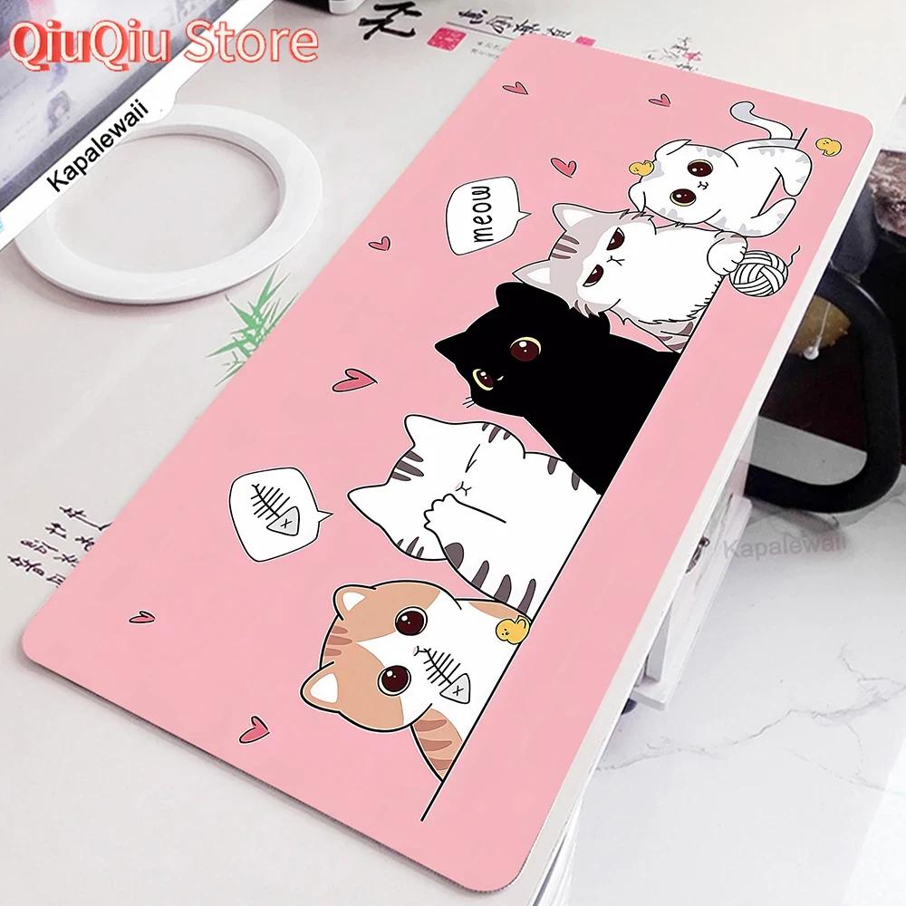 Large Pink Mouse Pad Kawaii Cute Cat Mousepad XXL Anime Deskmat AntiSlip PC Mouse Mat Big Keyboard Pads Table Carpet xcm