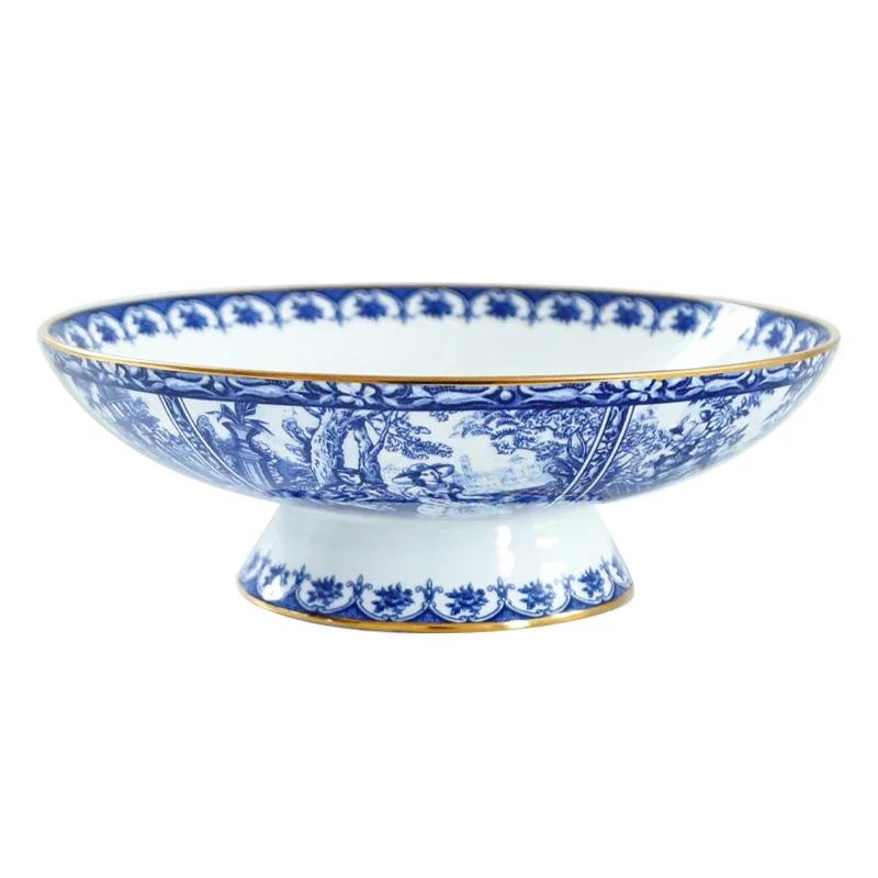 Синие тарелки для еды Аббатства Даунтон, Французский ретро чайный сервиз, Миски, Обеденные тарелки, Фруктовница, Блюдо для рыбы, Посуда, Столовая посуда