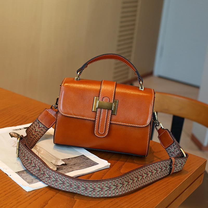 Женская кожаная сумка из воловьей кожи растительного дубления первого слоя, ретро сумка через плечо, премиальная сумка с замком