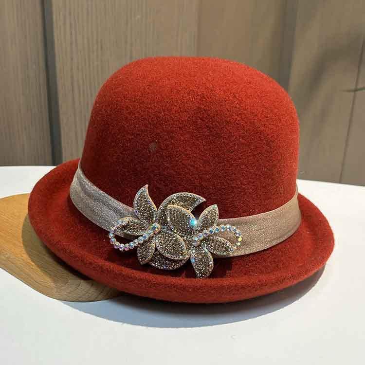 Hat lady autumn and winter fashion elegant basin hat knitted woolen top hat middle-aged and elderly mother warm bucket hat