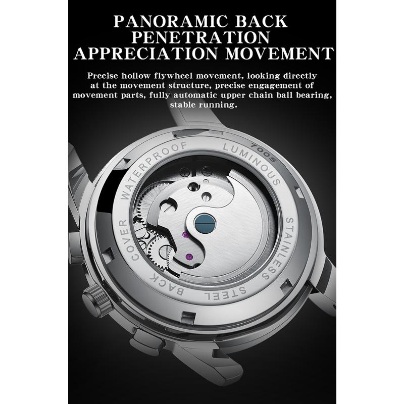 SANDA Новый продукт, мужские автоматические механические часы со стальным ремешком, кварцевые модные полые мужские часы