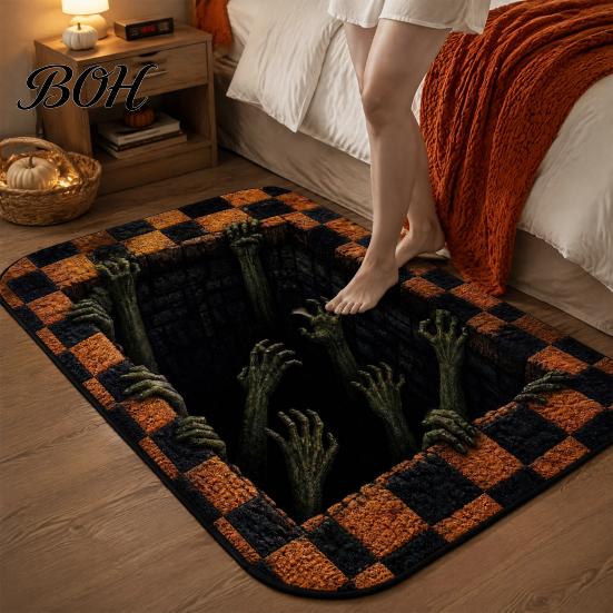Easy Clean Doormat 3D Visual Halloween Rug, Non-Slip Creepy Bathroom Bedroom Decorative Mat Washable Spooky Floor for Entrance Kitchen Indoor Rug