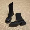 Fried Street Knitted Elastic Skinny Boots Women's 2024 Autumn and Winter New Fleece Loafers Martin Boots Metal Buckle Socks Boots