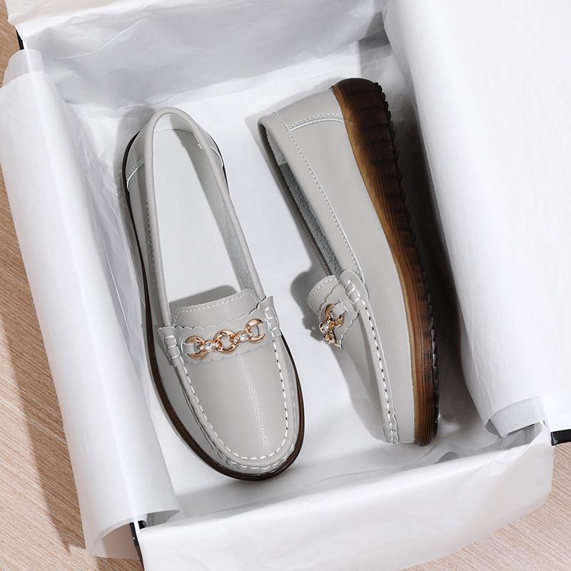 Весенне-осенняя женская повседневная обувь из металлической кожи с мягкой лапшой и мягкой лапшой, женская кожаная обувь