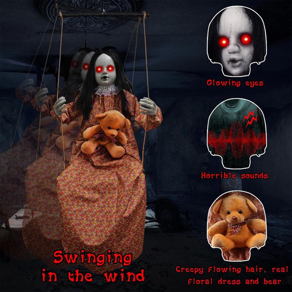 Ghostly Puppet Doll Halloween Decoration Voice Activated Ghostly Puppet with Glowing Eye For Garden Yard Decoration