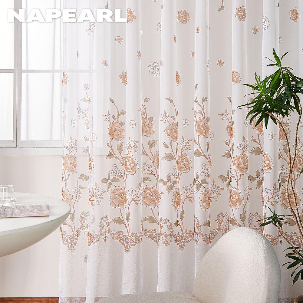 1 шт. NAPEARL, белые тюлевые шторы с принтом оранжевого цветка для спальни, оконные экраны, прозрачные панели для гостиной, кухни, домашний декор