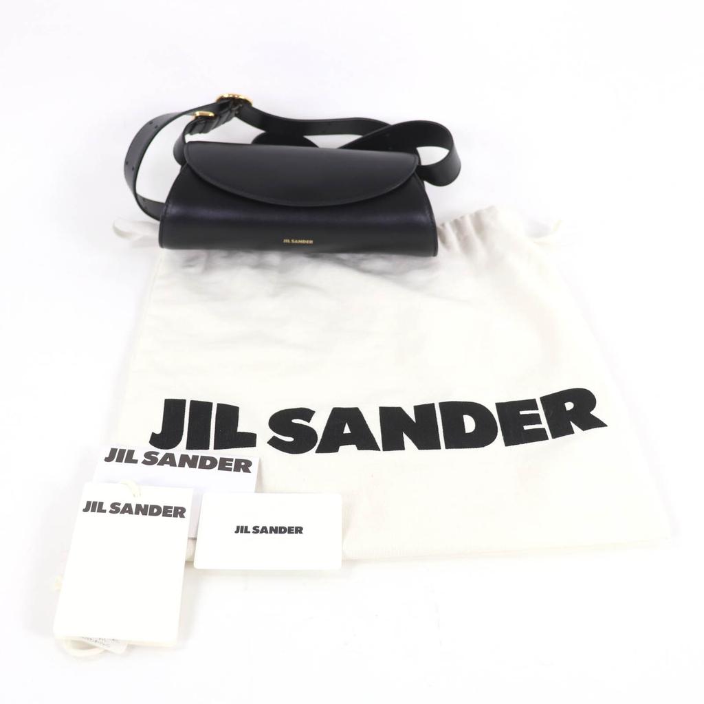 Great JIL SANDER Cannolo Mini Shoulder Bag With logo black leather J08WD0008 Used
