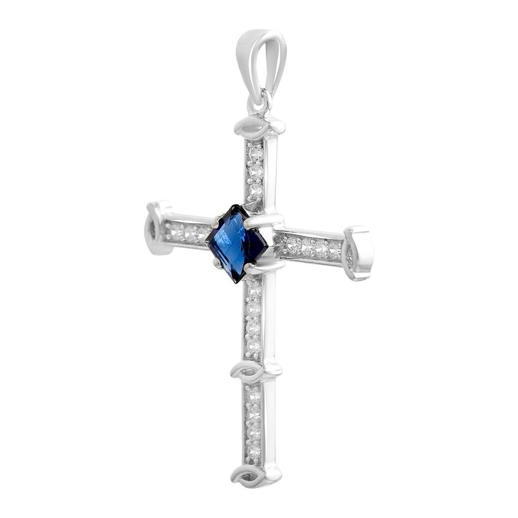 Серебряный крестик с сапфиром nano 1.095ct, фианитами (2206576)