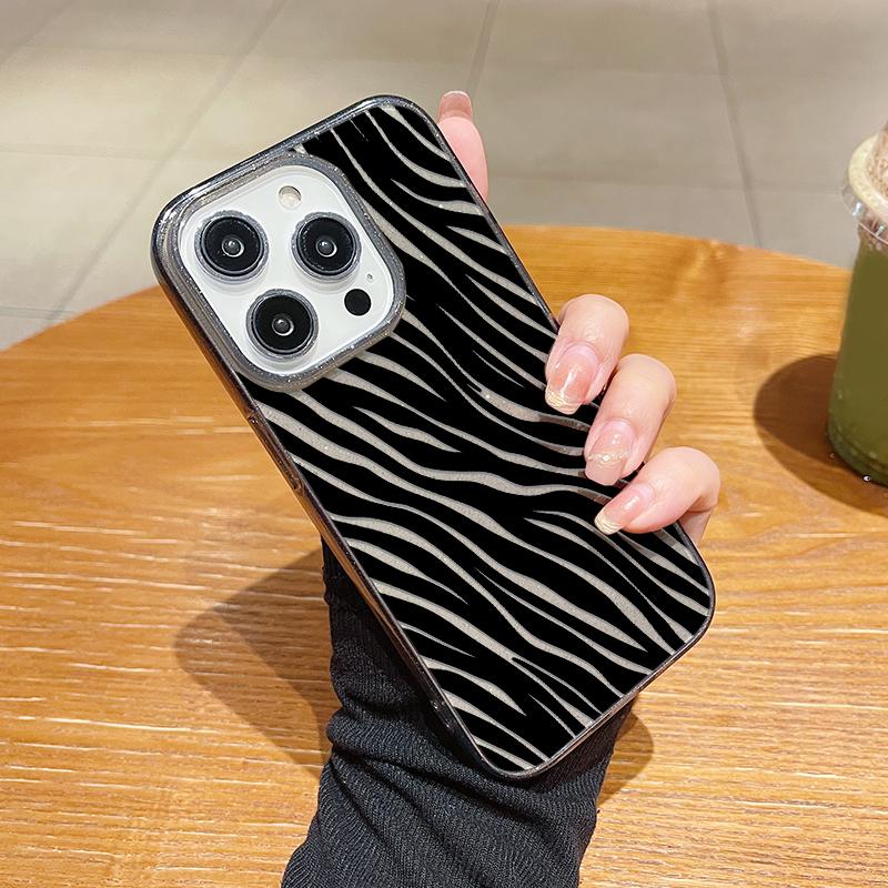 Ударопрочный блестящий силиконовый чехол для iPhone 16 Plus 15 14 Pro Max 13 12 11 TPU мягкий тонкий чехол с узором в полоску зебры