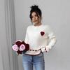 Women's Crew Neck Long Sleeve Knit Sweater Oversized Heart Print Commuter Pullover