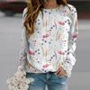 Осенне-осенняя женская модная футболка с длинным рукавом и круглым вырезом, свободная одежда, футболка с оранжевым цветочным принтом для девочек, уличная