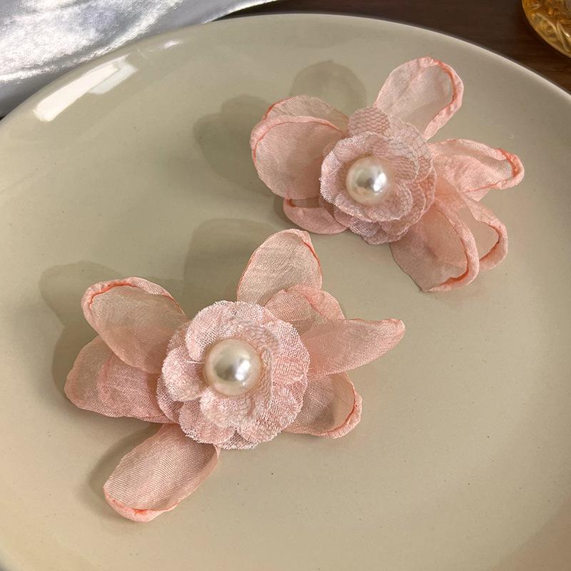 Романтические французские шифоновые цветочные серьги-гвоздики для пожилых людей, серьги в стиле ретро, темпераментные серьги для девочек