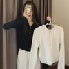 Women's White Half-Zip Hooded Long-Sleeve Top - 2024 Spring/Autumn, Large Size Base Shirt