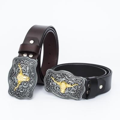 Ремень Western Bull Head, гладкая пряжка из коровьей кожи, мужская пряжка с узорчатым дном