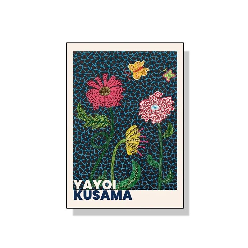 Yayoi Kusama Art Exhibition Pumpkin Flower Wall Art Poster Prints Abstract Canvas Painting Picture for Modern Room Home Decor