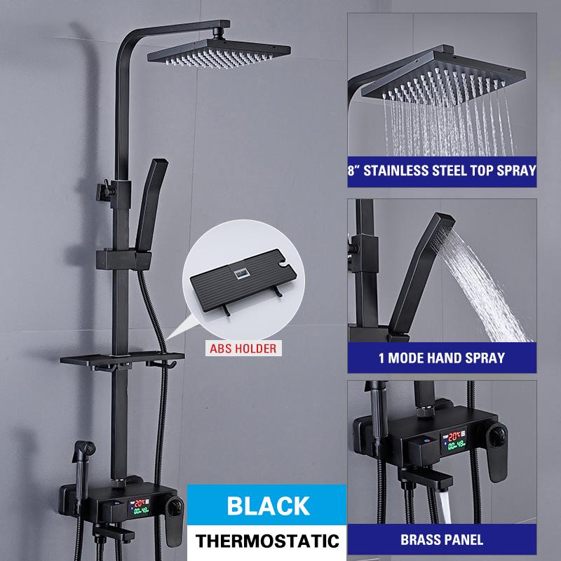 Светодиодный цифровой душевой набор, хромированные смесители для ванной комнаты, термостатический смеситель для душа, спа-дождь, смеситель для горячей и холодной ванны, настенное крепление Grifos