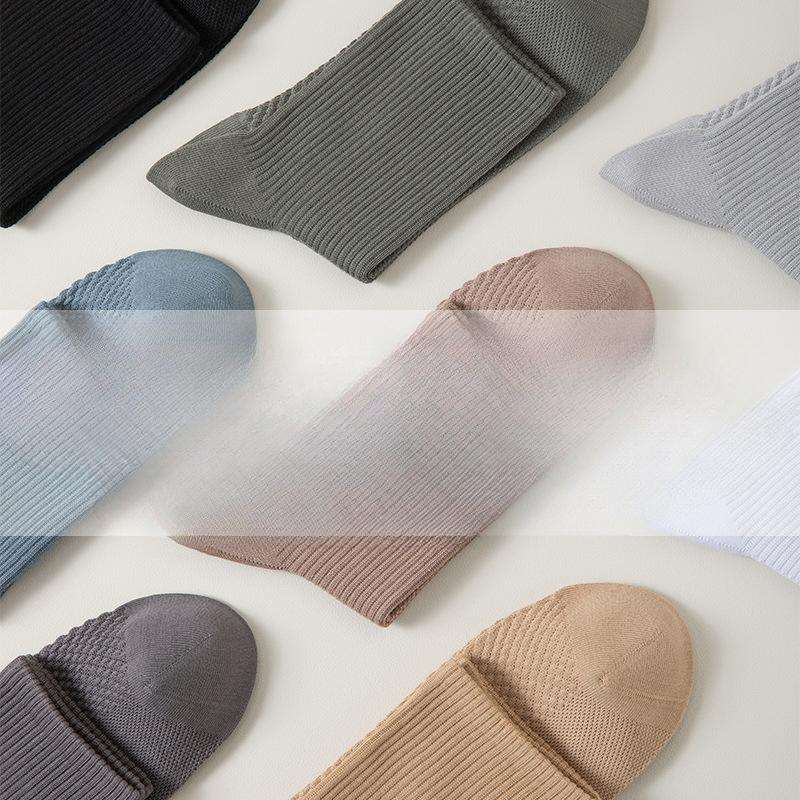 Men's Spring Mesh Mid-calf Socks Solid Color Massage Base Boneless Socks Antibacterial Men's High-top Cotton Socks