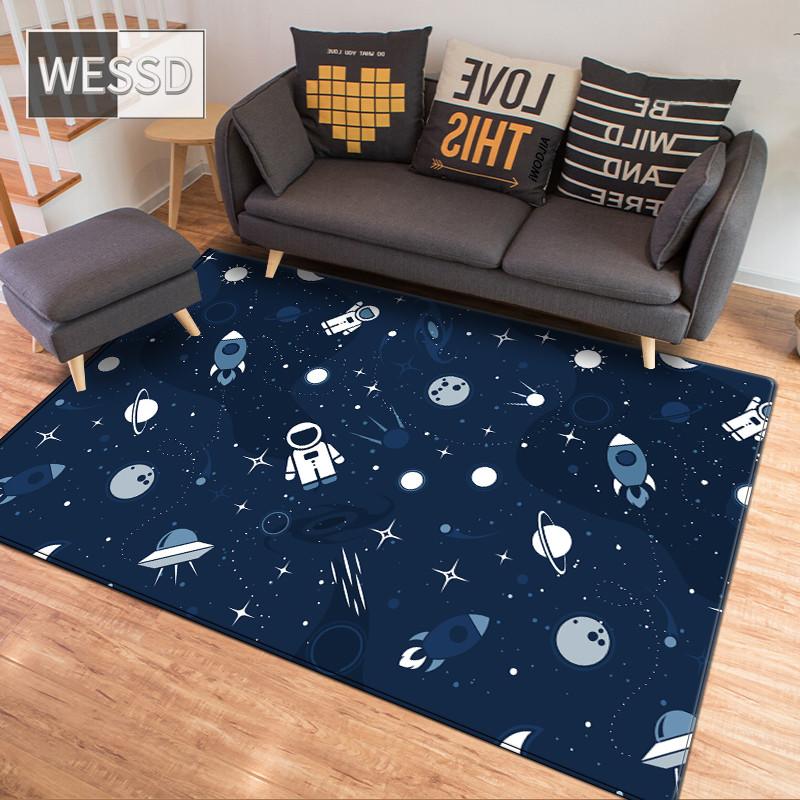 Cartoon Space Universe Planet Carpet For Children Soft Flannel Kids Play Mat Boys Girl Room Mat Bedroom Bedside Carpet Floor Rug