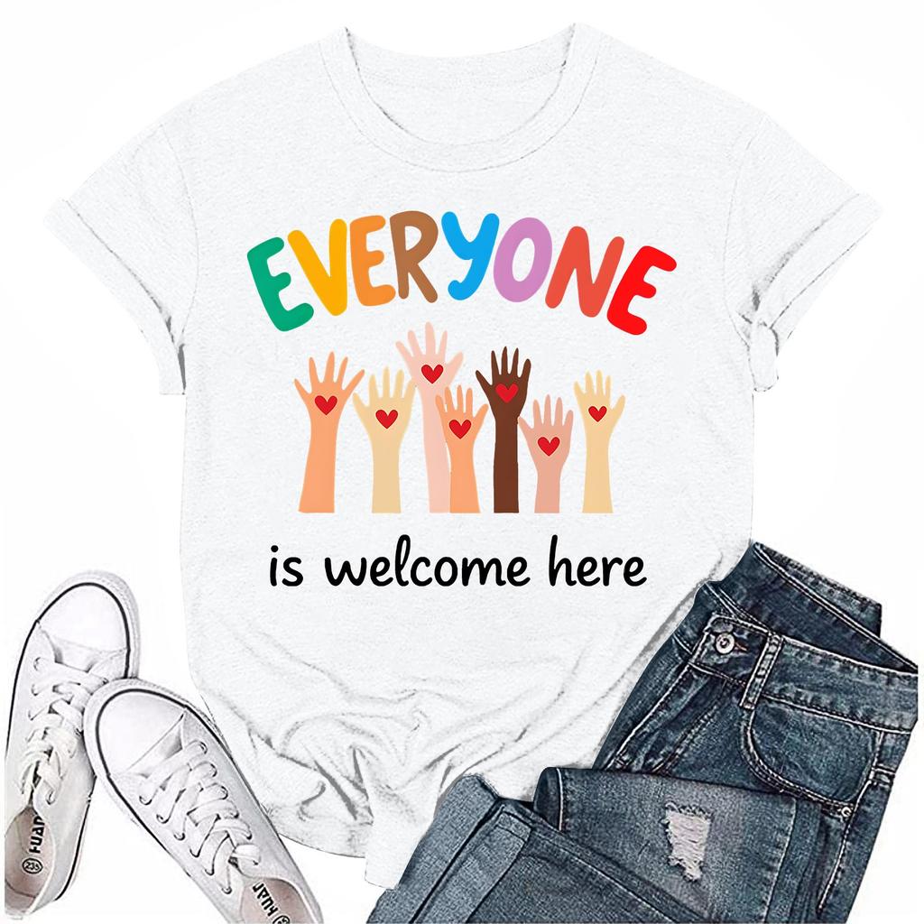 Взрослые Повседневные Ежедневные Круглый вырез с принтом Короткие рукава Футболка Топ с буквами