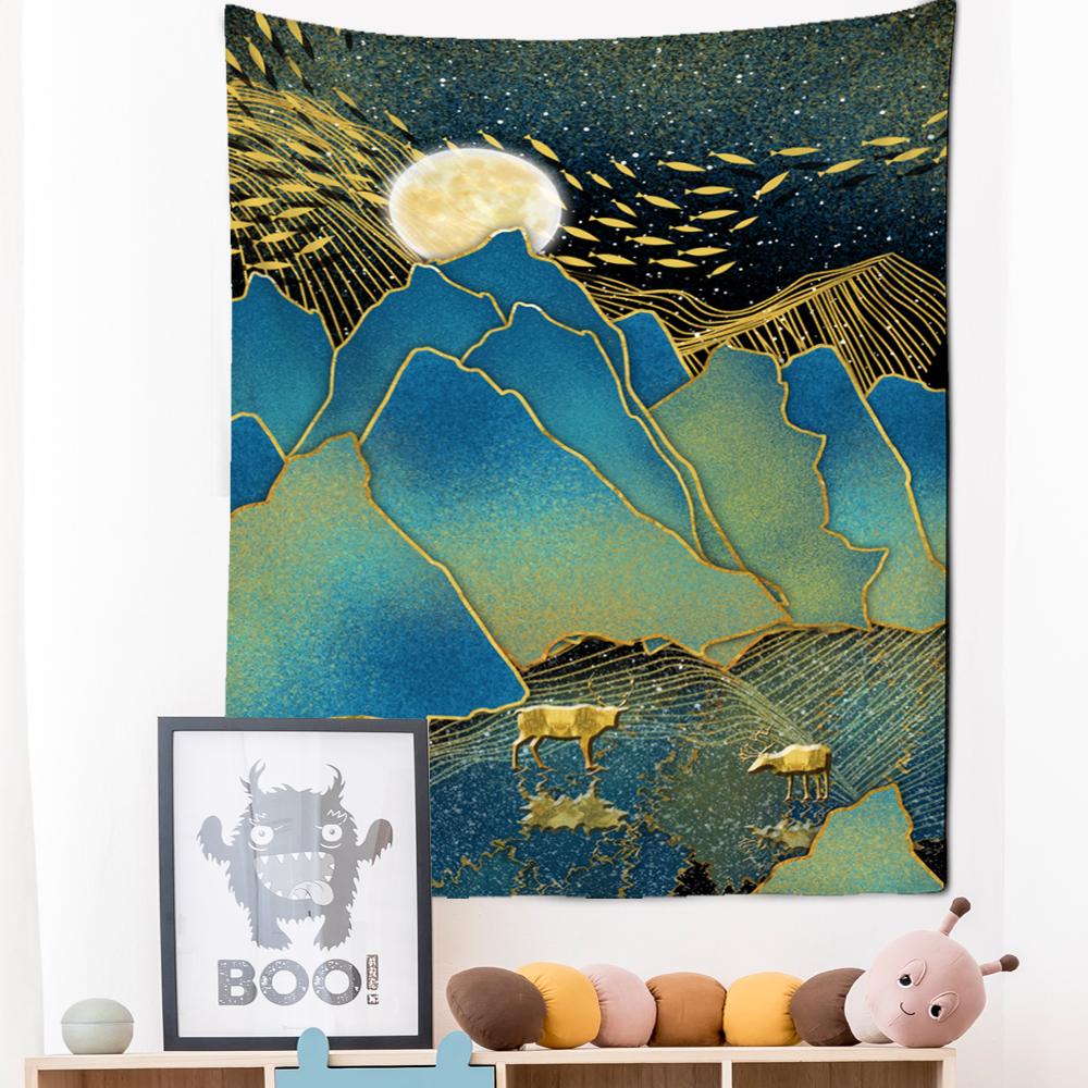 Неоновая картина, гобелен, настенный подвесной богемный стиль, Лось, кои, психоделическое колдовство, домашний декор для гостиной