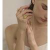 Yhpup Adjustable Stainless Steel Flower Golden Cast Ring Tarnish Resistant Metal Fashion Daily Versatile Finger Jewelry New