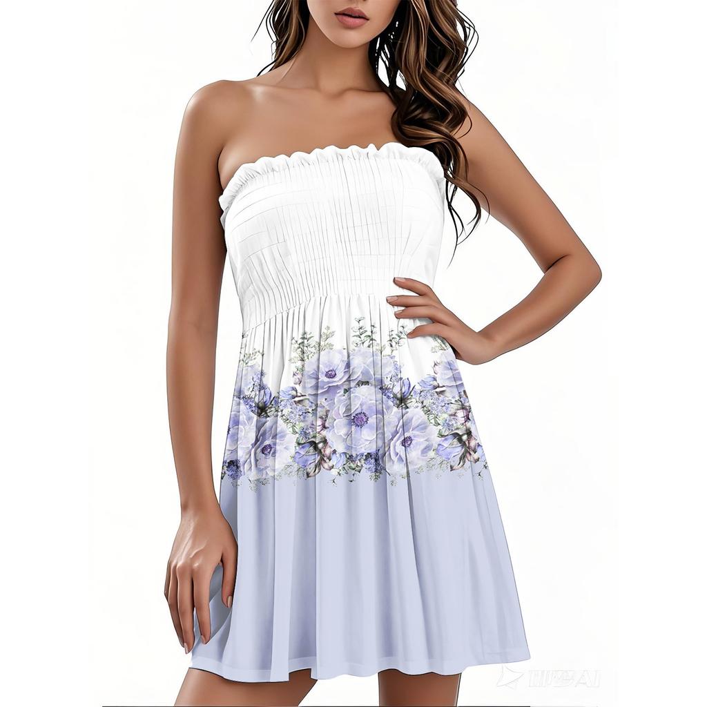 Модное женское повседневное платье-бандо с цветочным принтом без рукавов