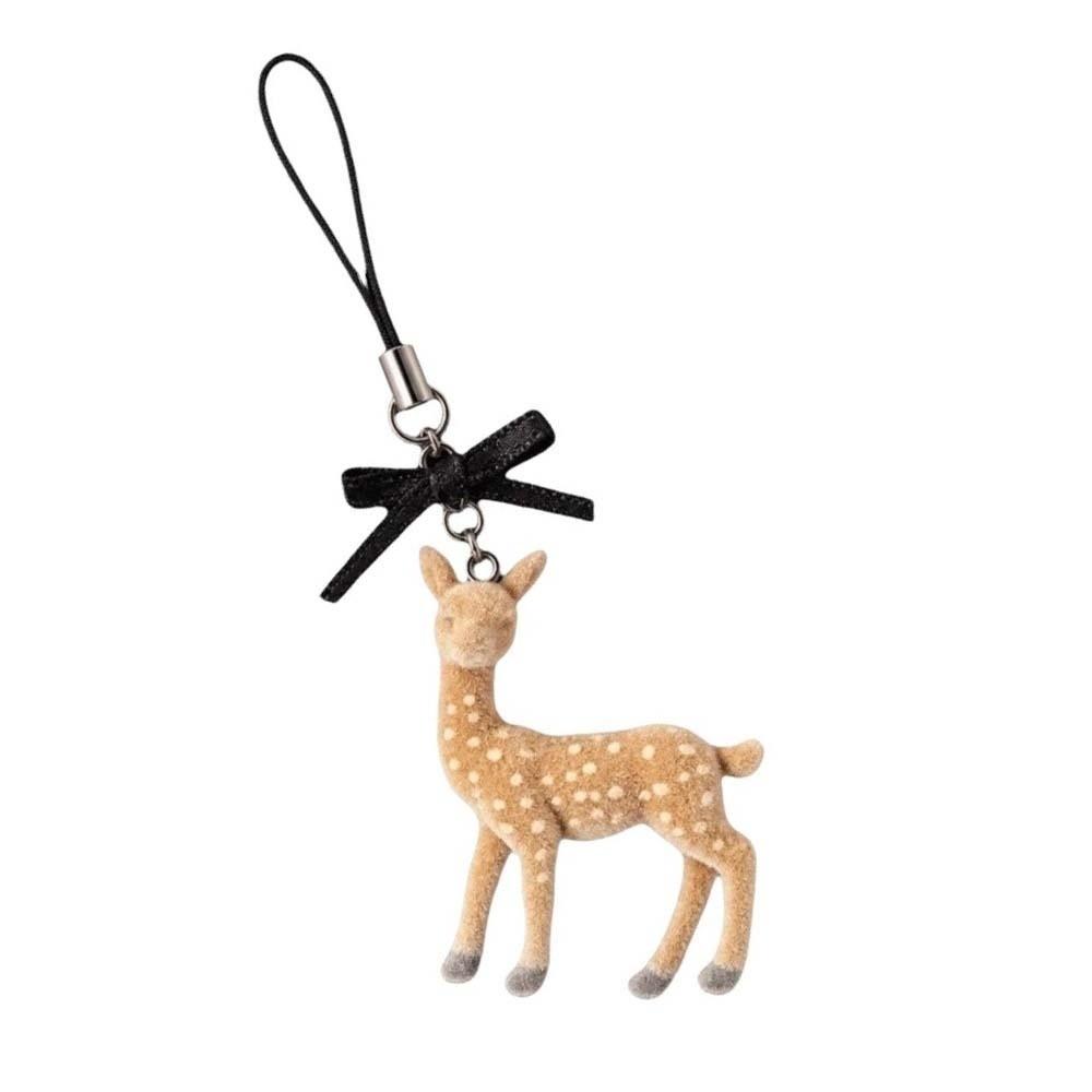 Floral Deer Key Chain Miniature Animal Bag Charm Fawn Backpack Decor Flocked Pendant Wallet