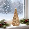 Illuminated Glass Christmas Tree Prelit Christmas Tree Figurine with LED Light Collection Crackled Glass Tree for Home Party